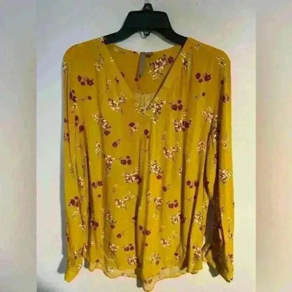 Mustard Floral V-Neck Long Sleeve Blouse